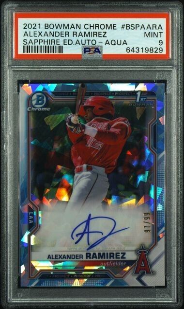 2021 Bowman Chrome Sapphire Aqua Auto #/99 1st Alexander Ramirez Angels PSA 9