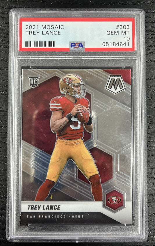 2021 PANINI MOSAIC #303 TREY LANCE Rookie Base RC 49ERS PSA 10