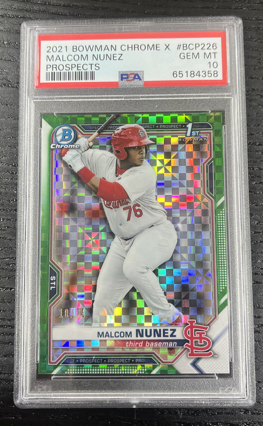 MALCOM NUNEZ 2021 Bowman Chrome X 1st Prospects BCP-226  /31 PSA 10