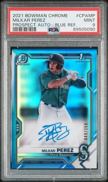 2021 Bowman Chrome Milkar Perez 1st Blue Refractor /150  PSA 9