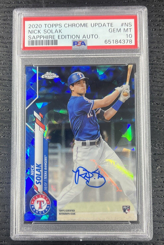 2020 Topps Chrome Update Sapphire Nick Solak RC Rookie Auto  RA-NS PSA 10