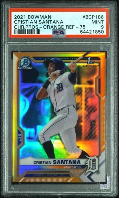 2021 Bowman Chrome Cristian Santana 1st Orange Refractor /75  PSA 9