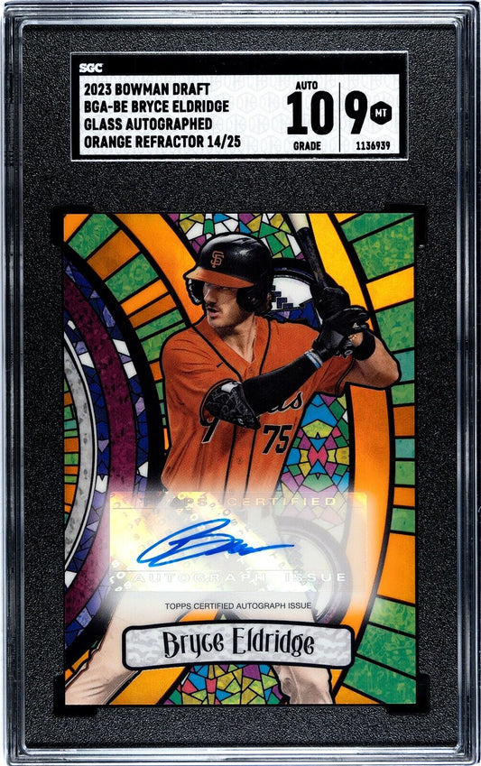 2023 Bowman Bryce Eldridge Glass Autograph Orange Refractor /25 SGC 9