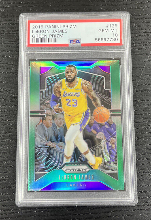 2019-20 Prizm Lebron James Green Prizm #129 Lakers  PSA 10