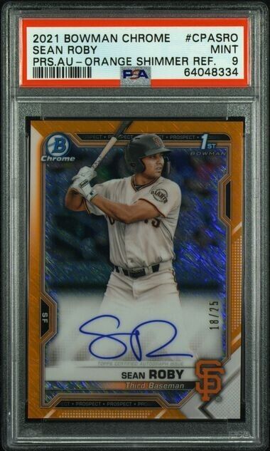 2021 Bowman  Chrome Sean Roby Orange Shimmer Auto CPASRO /25 PSA 9