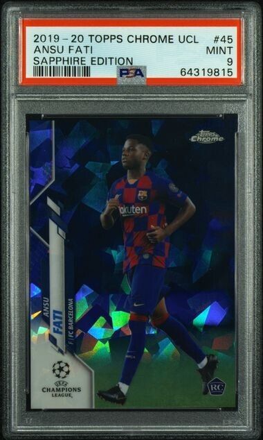 2019-20 Topps Chrome UCL Soccer Sapphire #45 Ansu Fati RC Rookie PSA 9 Mint