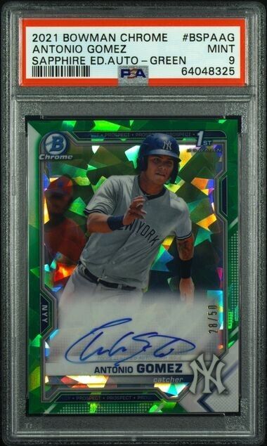 2021 Bowman Chrome Sapphire Antonio Gomez Green Refractor Prospect /50 PSA 9